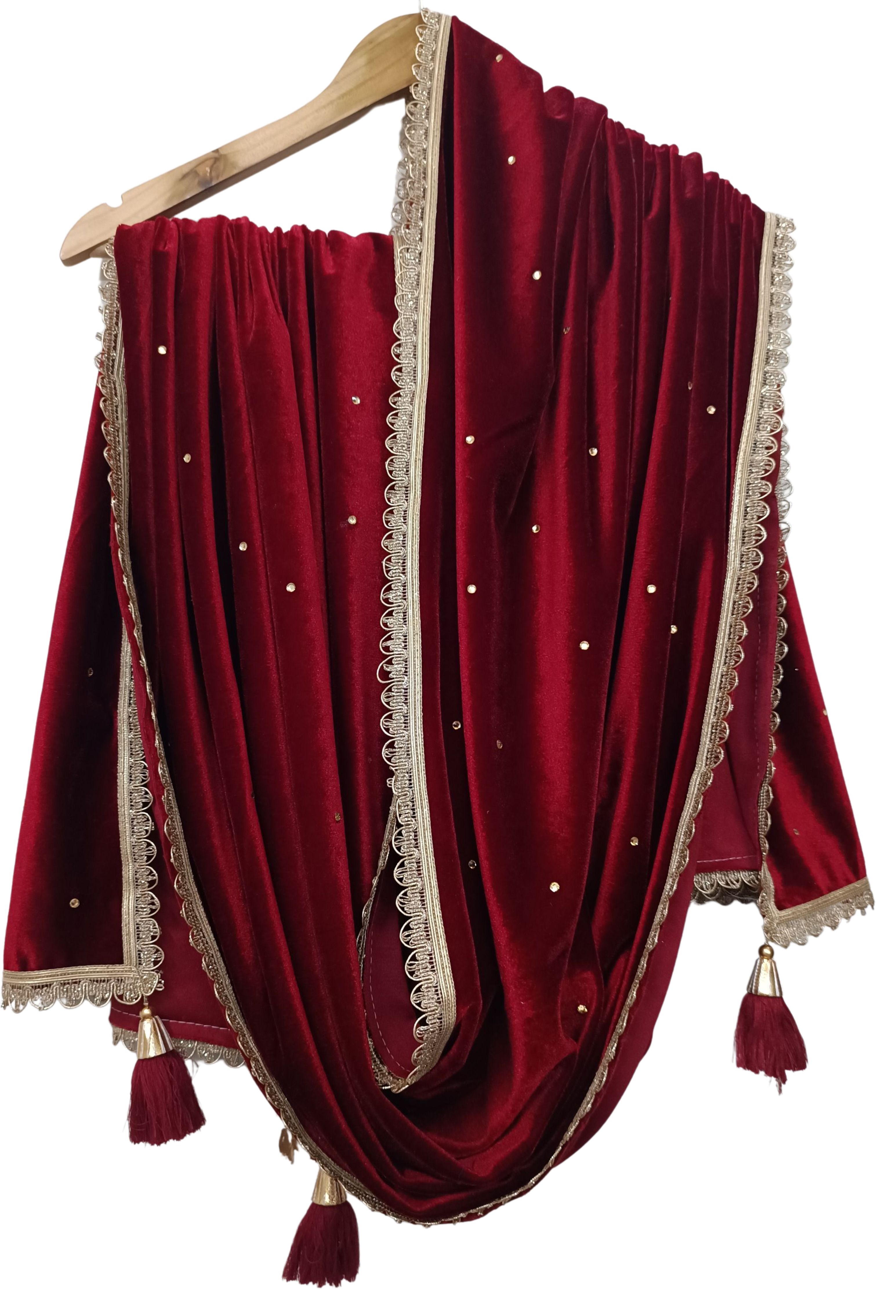 Velvet Self Design Maroon Women Dupatta