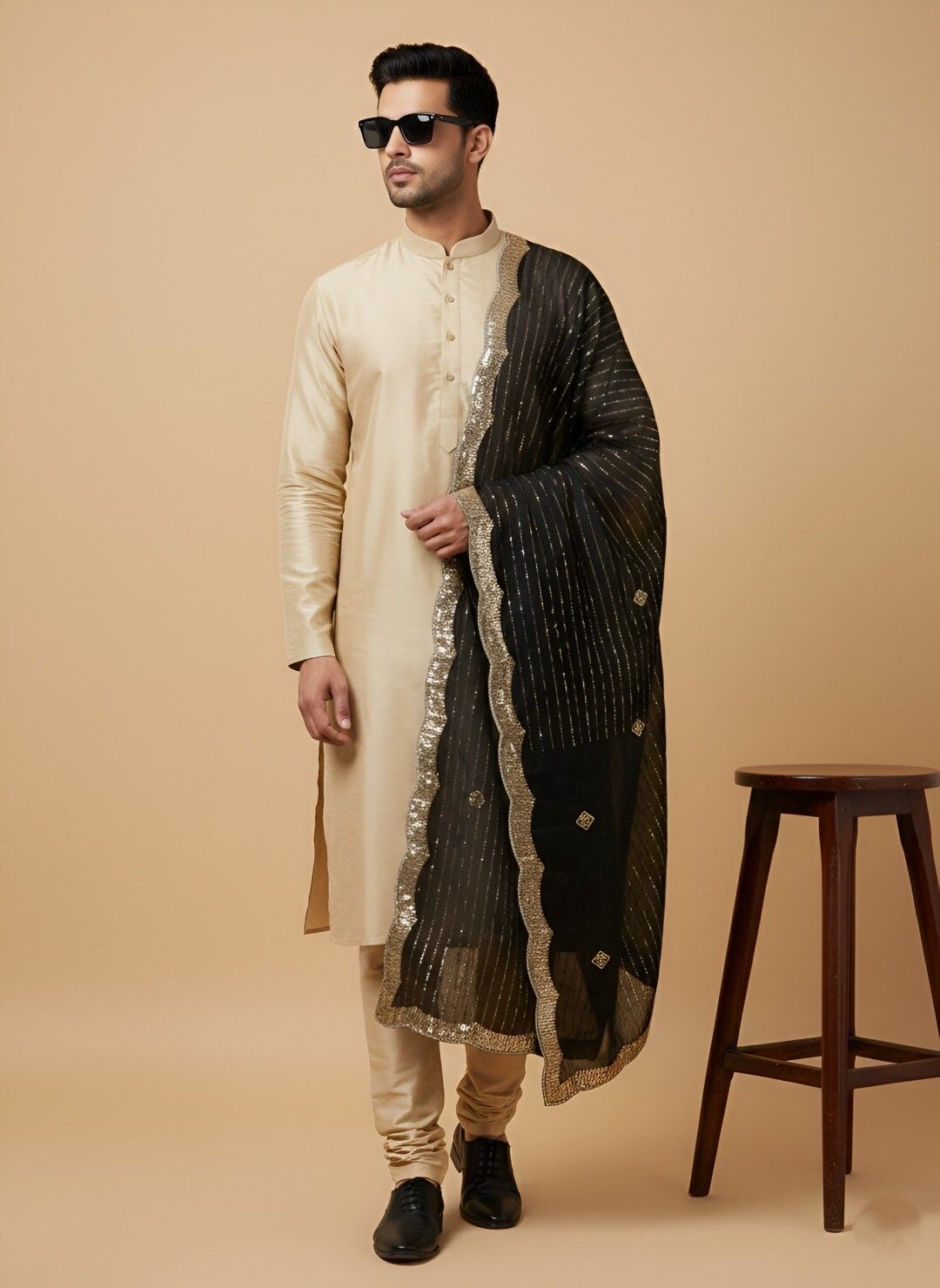 muffly Chiffon Embroidered Black Men Dupatta-picture-14