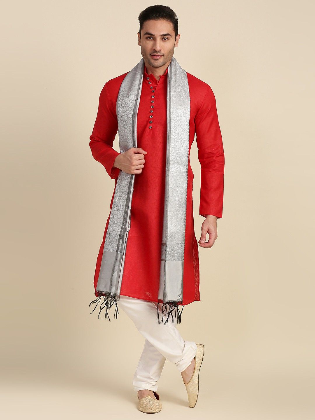 dupatta bazaar Silk Blend Woven Silver Men Dupatta-picture-29