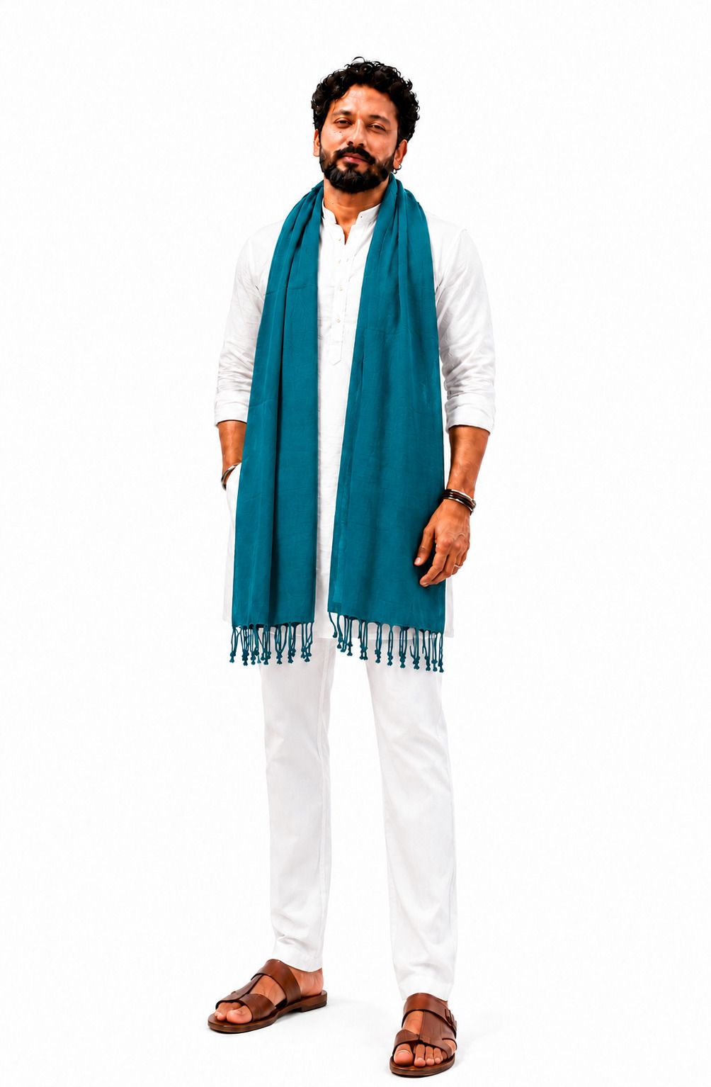 Cotton Blend Solid Blue Men Dupatta-image-18