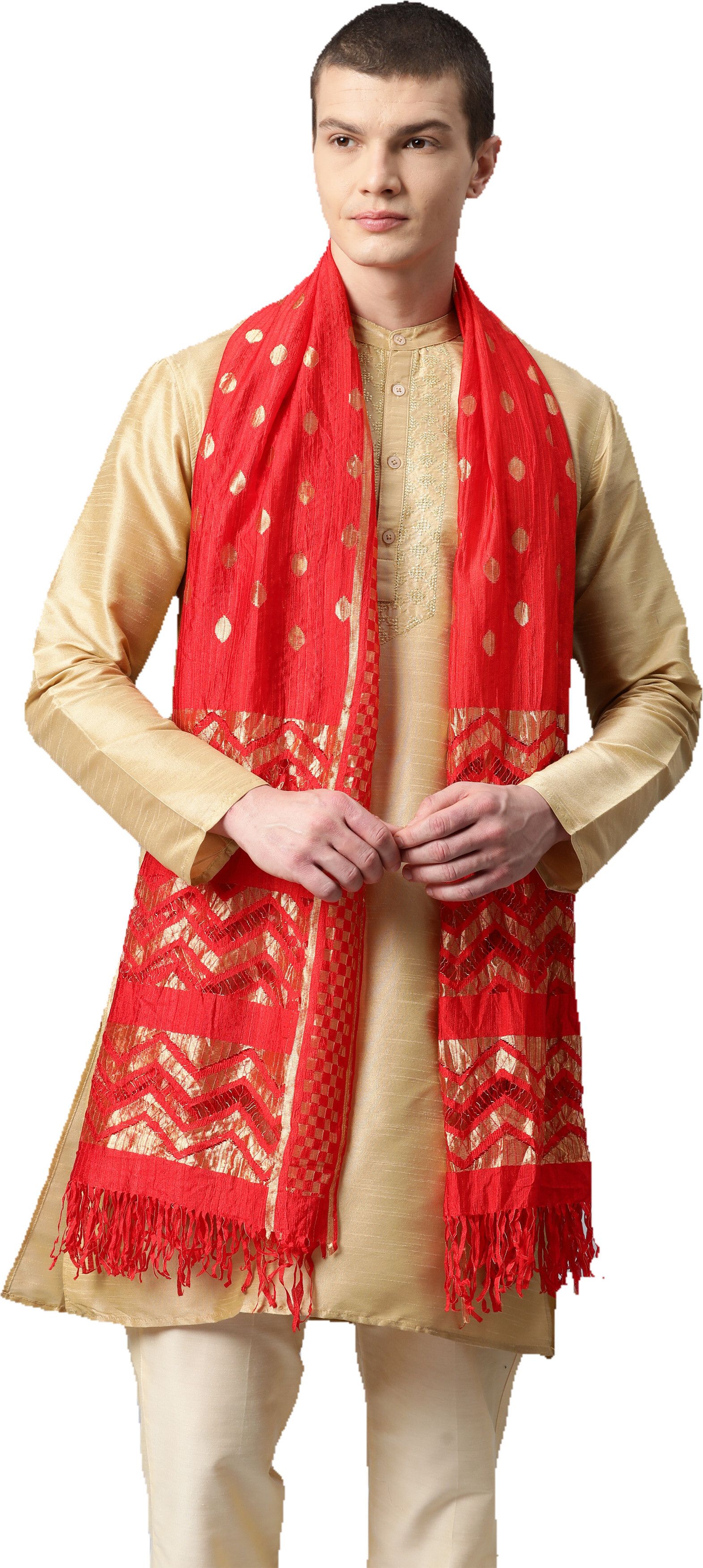 weavers villa Cotton Silk Woven Red Men Dupatta-picture-41
