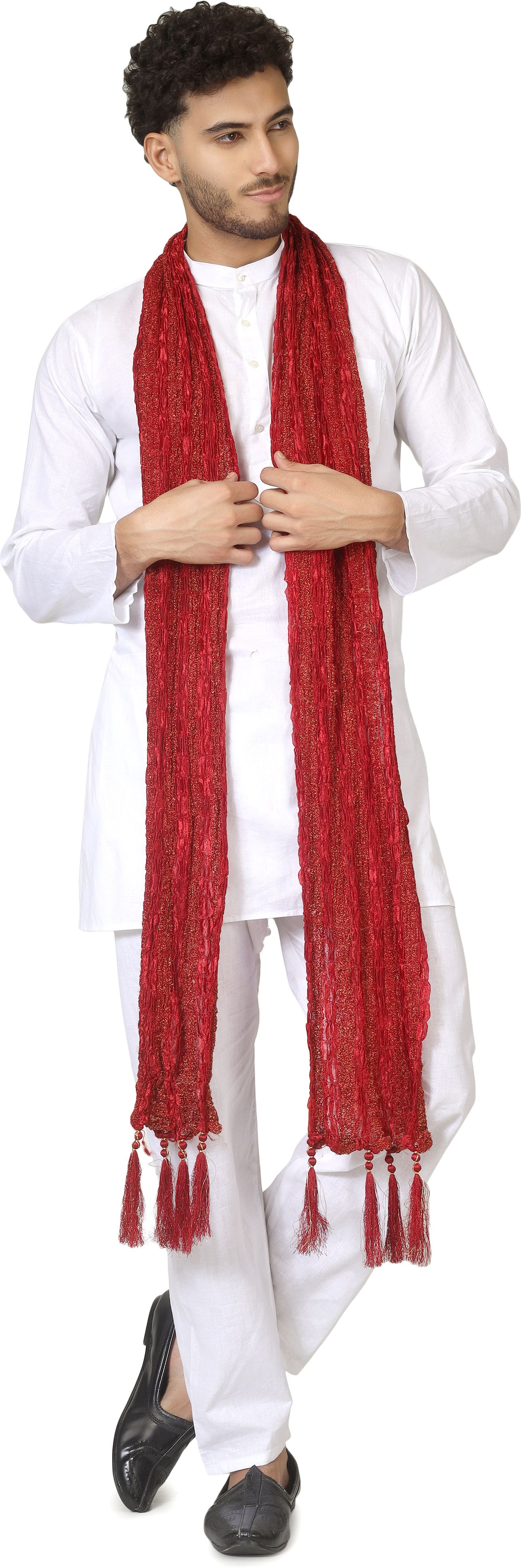 a r silk dupatta hub Art Silk Self Design Red Men Dupatta-picture-41