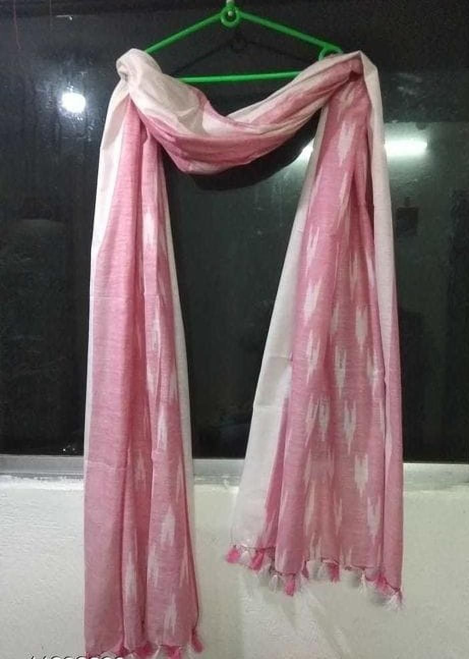 sandeep silk Cotton Blend Woven Pink, White Women Dupatta-picture-16