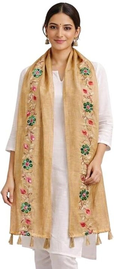 Polycotton, Cotton Blend Embroidered, Floral Print Black Women Dupatta-image-1