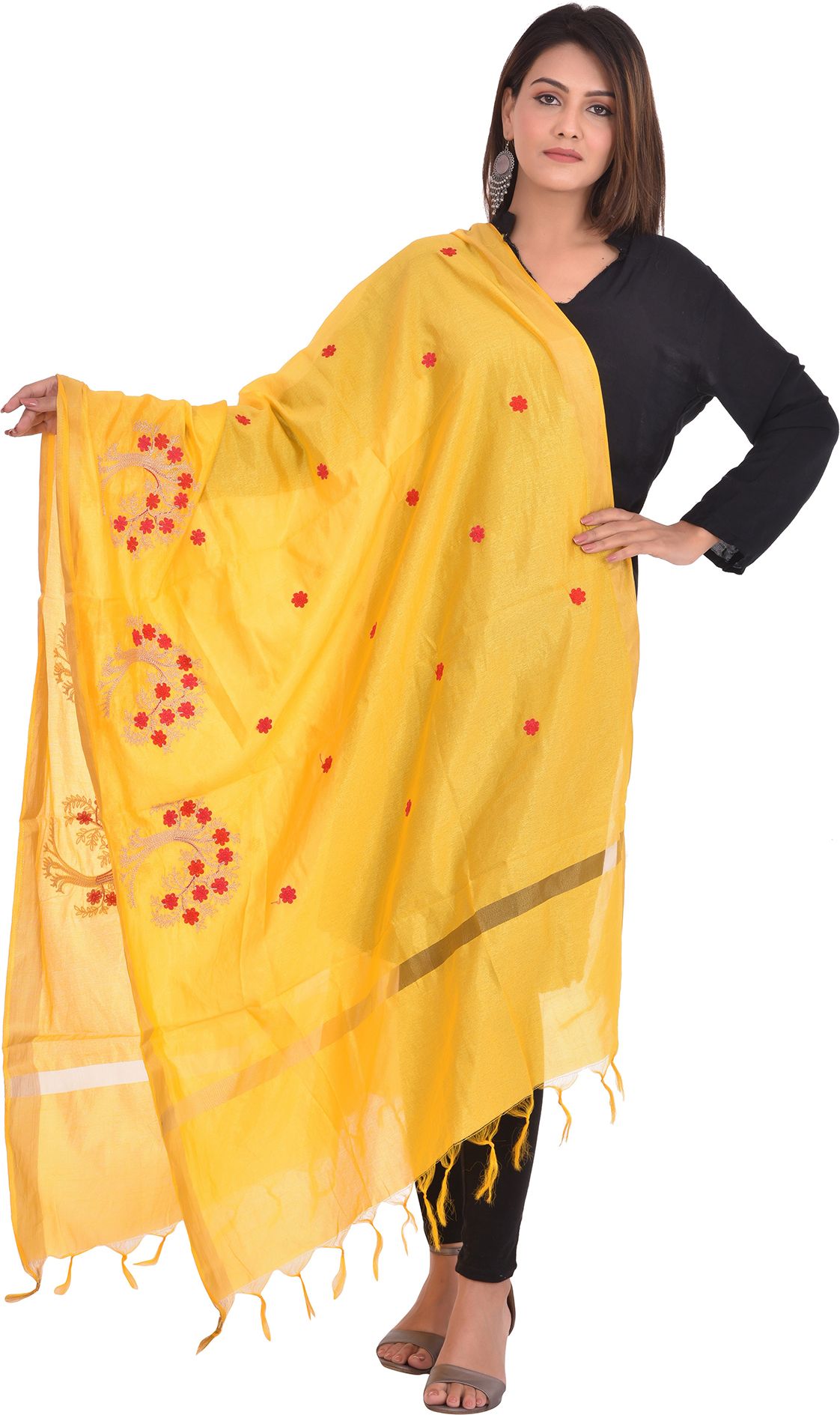 whiteheaven Silk Blend Embroidered Yellow Women Dupatta-picture-9