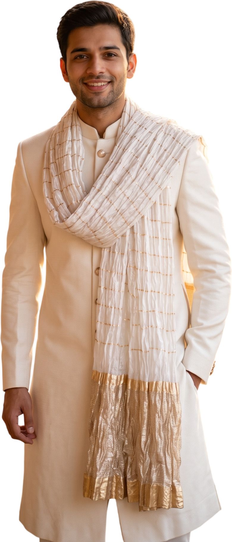 src creations Silk Blend Striped White Men Dupatta-picture-10