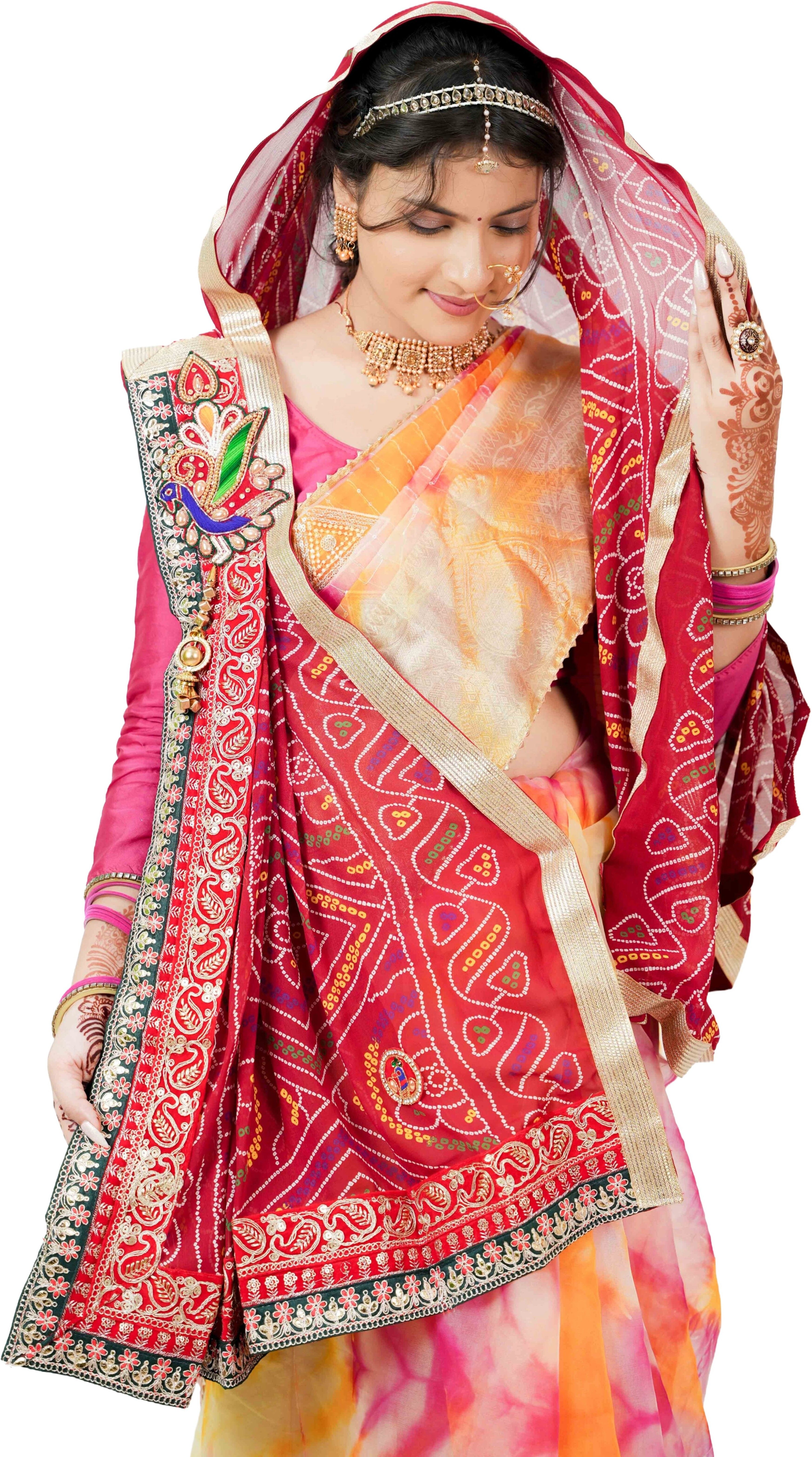 Poly Georgette Embroidered Red Women Dupatta-image-14