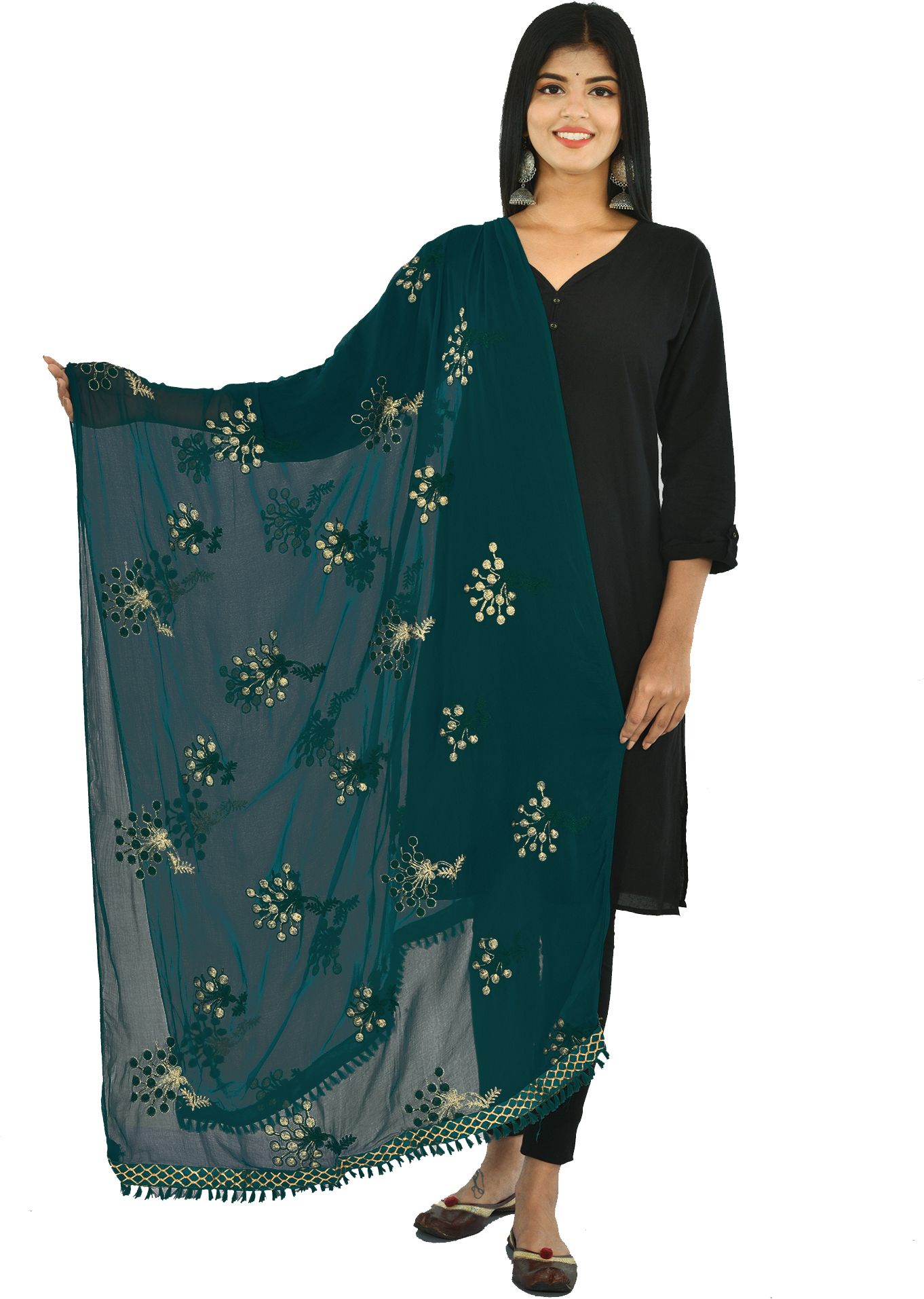 whiteheaven Chiffon Embroidered Green Women Dupatta-picture-25