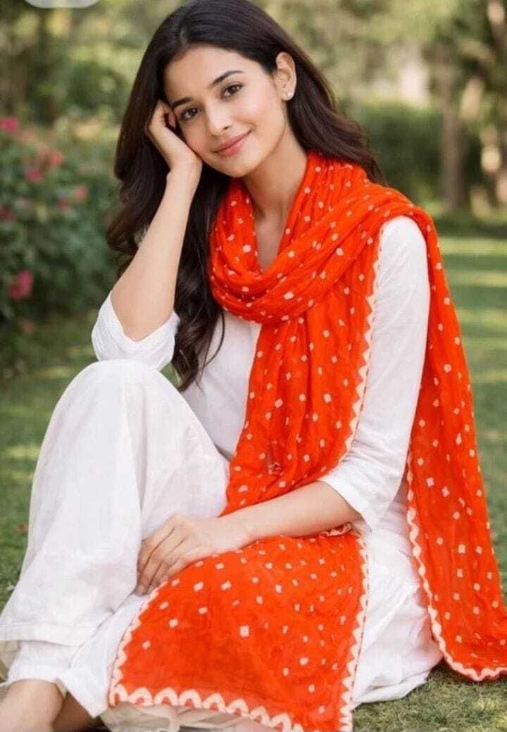 Pure Cotton Self Design Orange Women Dupatta-image-39