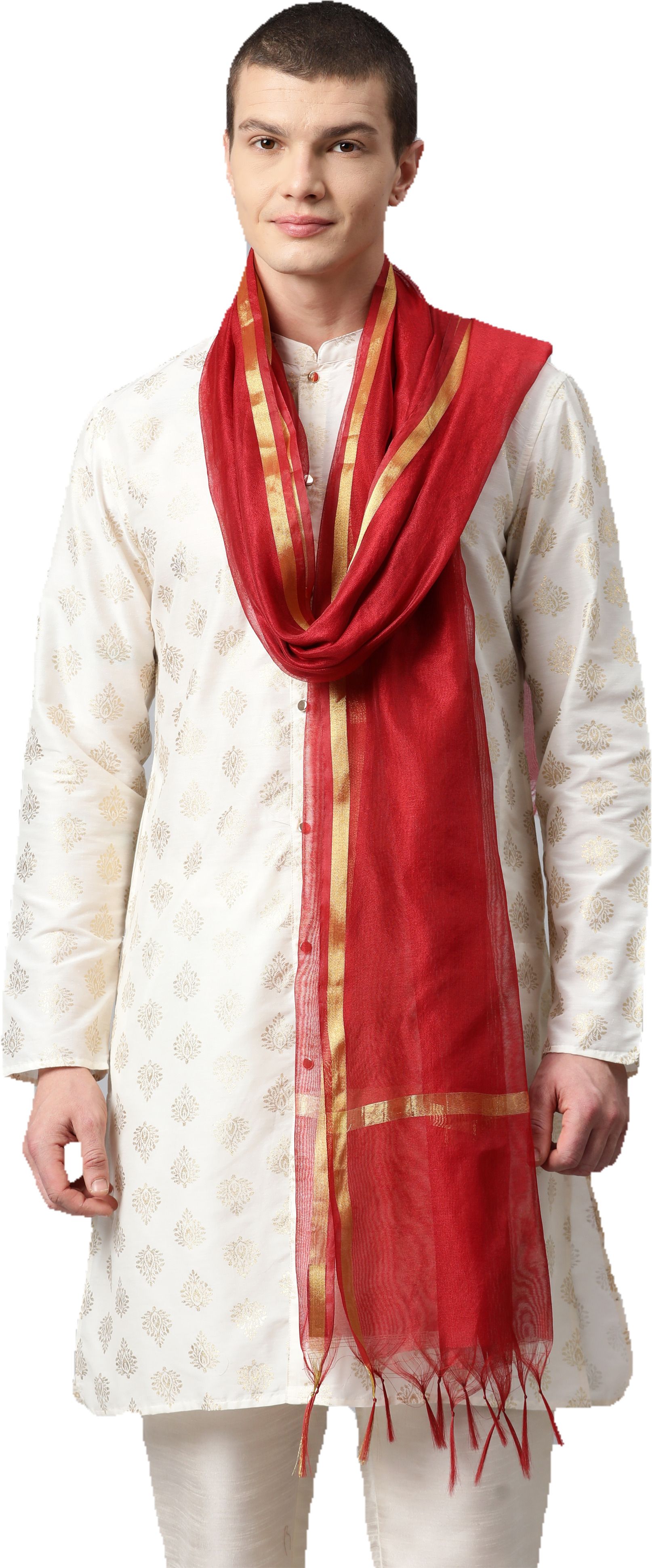 weavers villa Silk Blend Solid Maroon Men Dupatta-picture-38