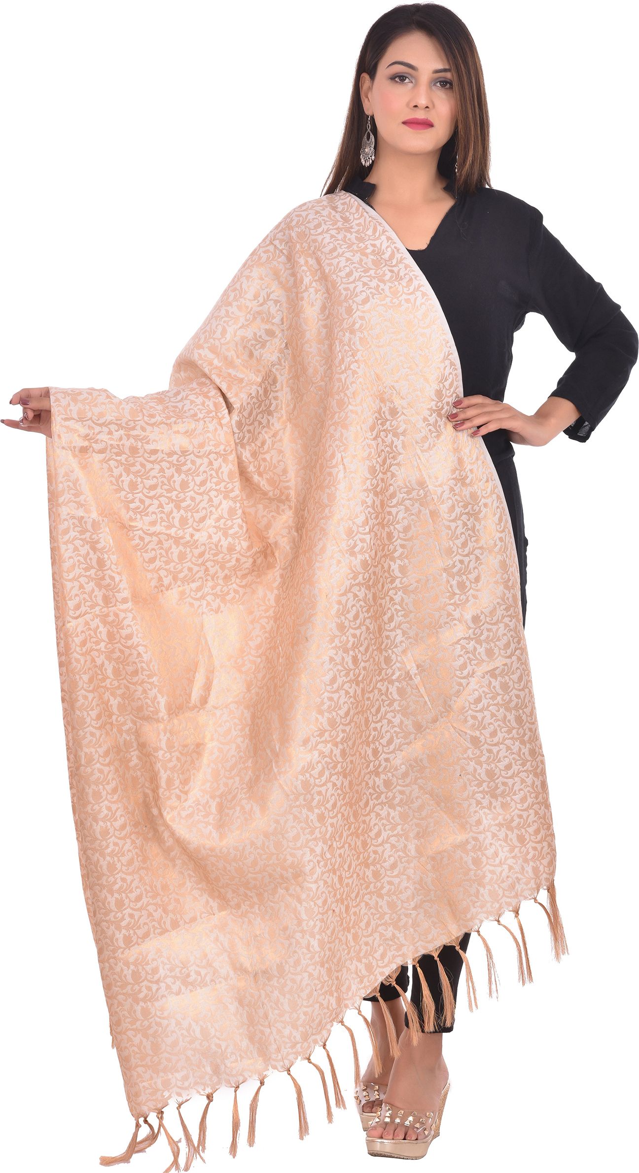 whiteheaven Pure Silk Self Design White Women Dupatta-picture-1