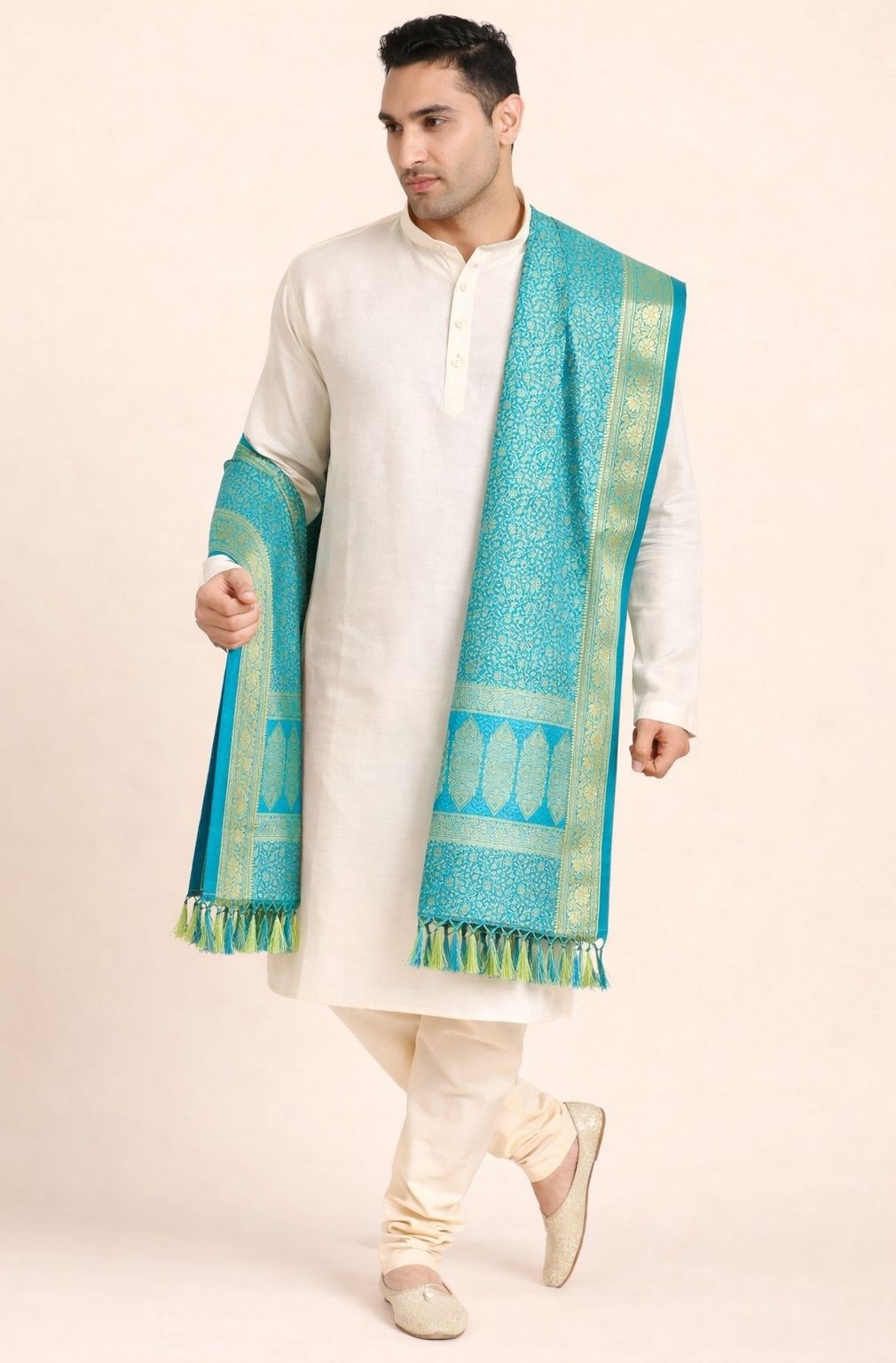 kiran silk Jacquard, Art Silk Woven Light Green Men Dupatta-picture-43