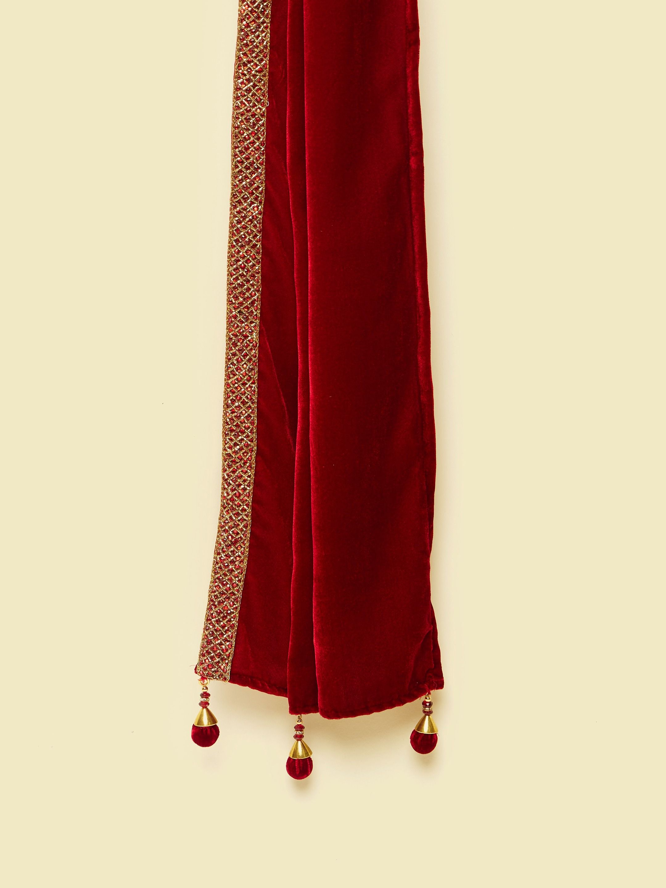 manyavar Velvet Embroidered Red Men Dupatta-picture-19