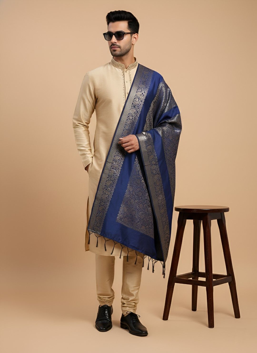 muffly Pure Silk Woven Blue Men Dupatta-picture-35