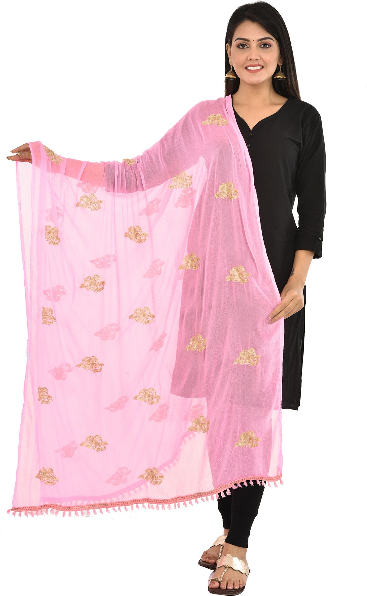 whiteheaven Chiffon Embroidered Pink Women Dupatta-picture-33