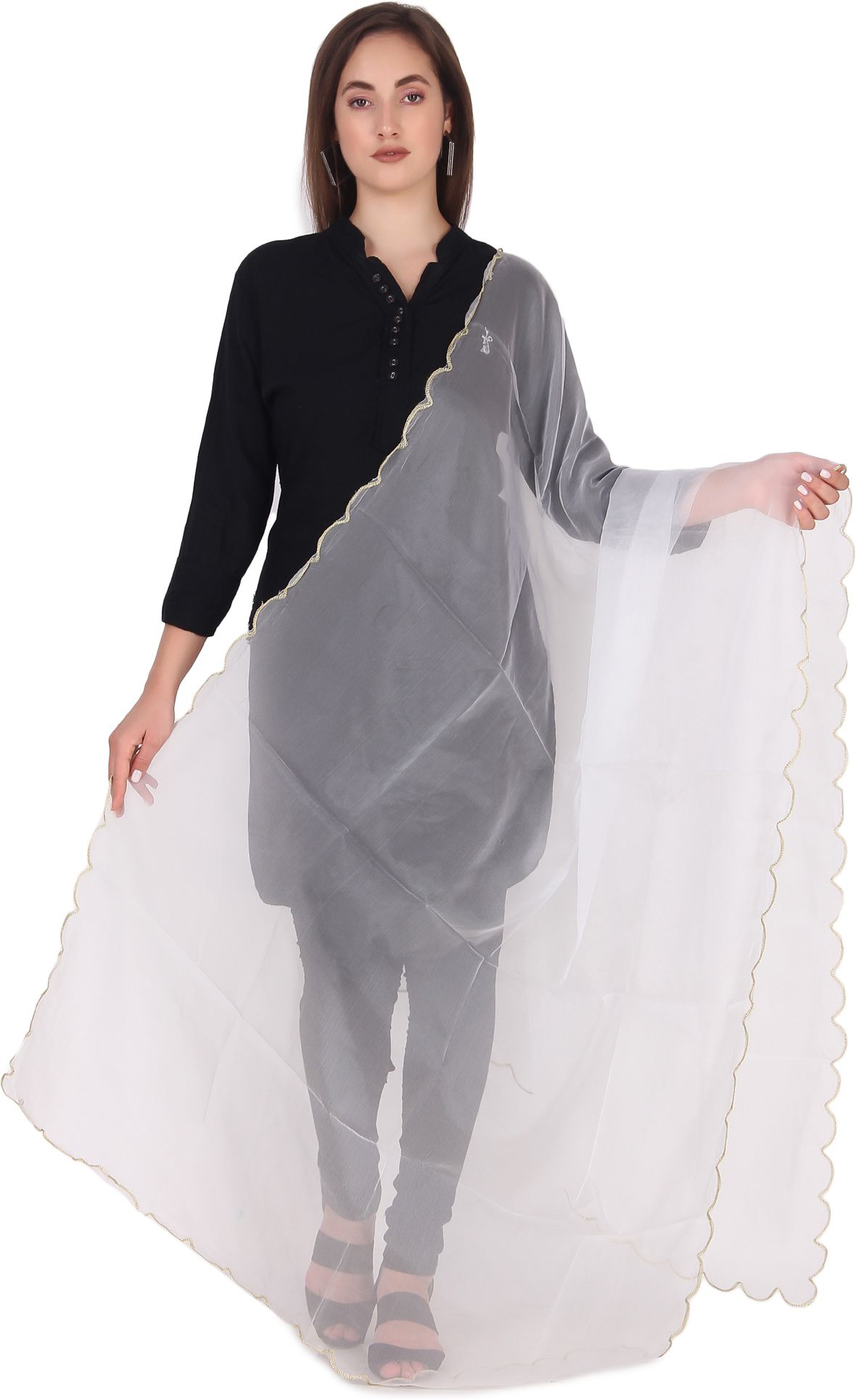 traditions bazaar Organza Solid White Women Dupatta-picture-17