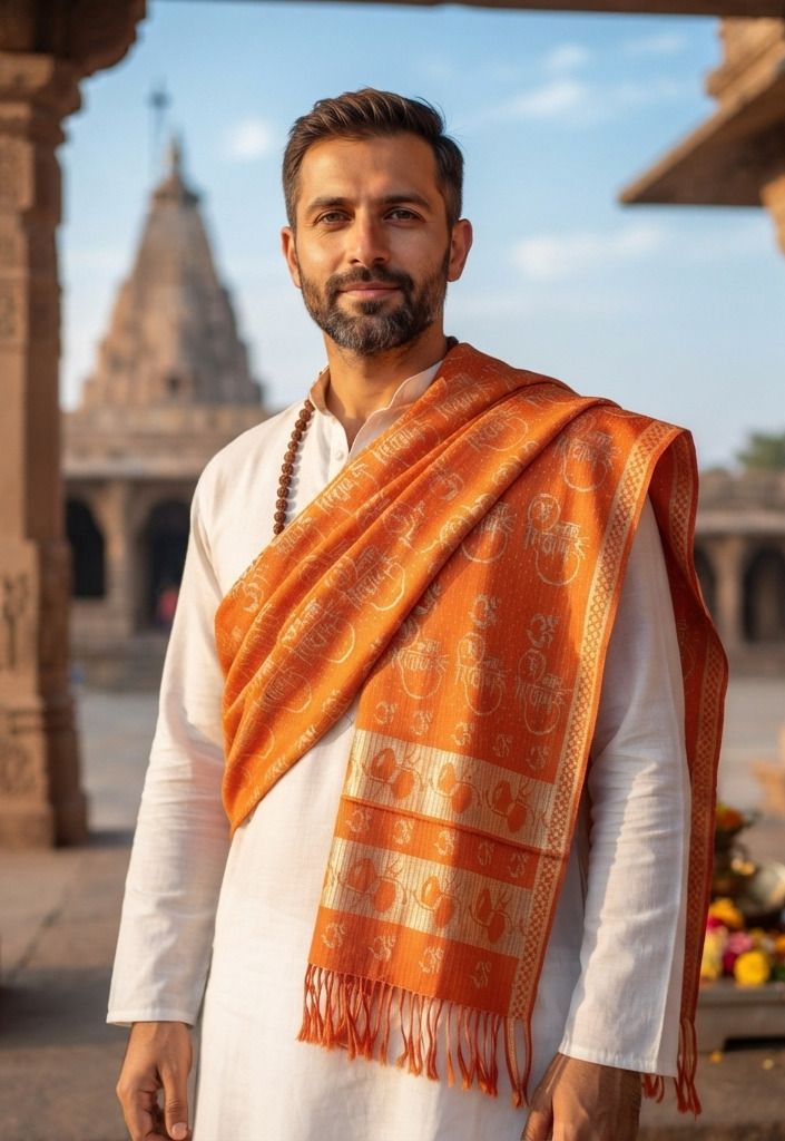 Net Self Design Orange Men Dupatta-image-36