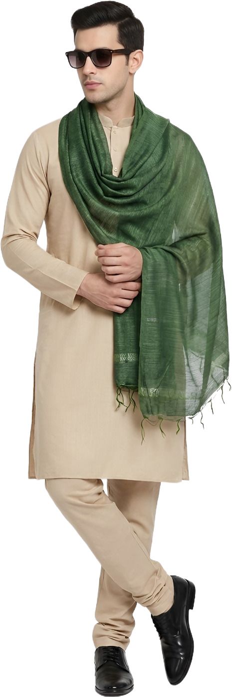 Pure Cotton Solid Green Men Dupatta-image-15
