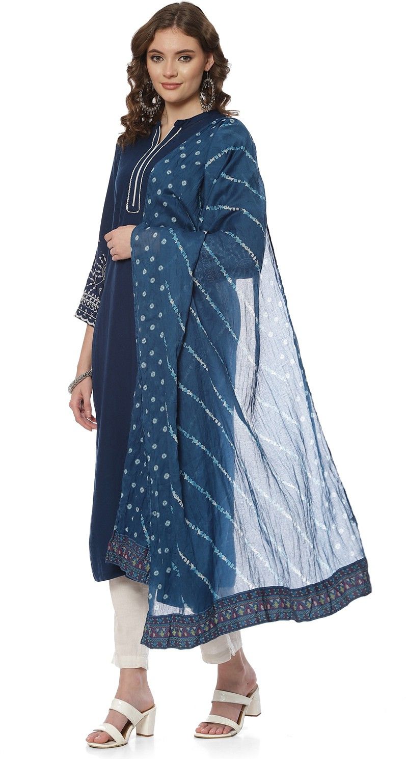 rangriti Cotton Blend Printed Dark Blue Women Dupatta-picture-18