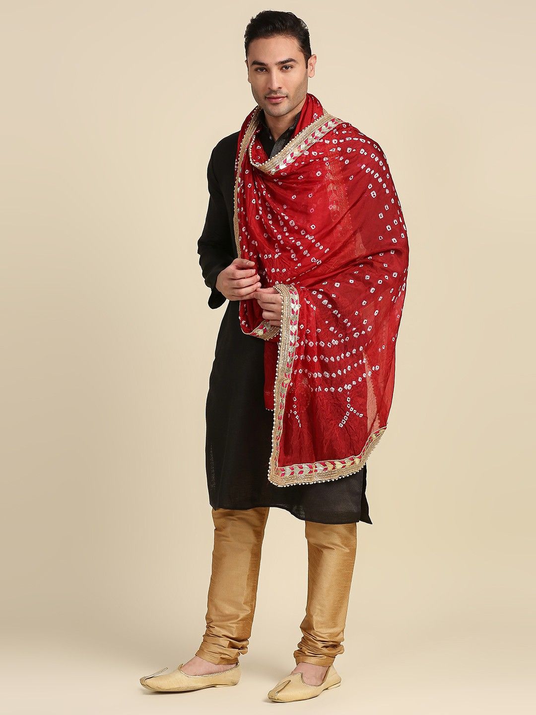 dupatta bazaar Silk Blend Polka Print Maroon Men Dupatta-picture-12