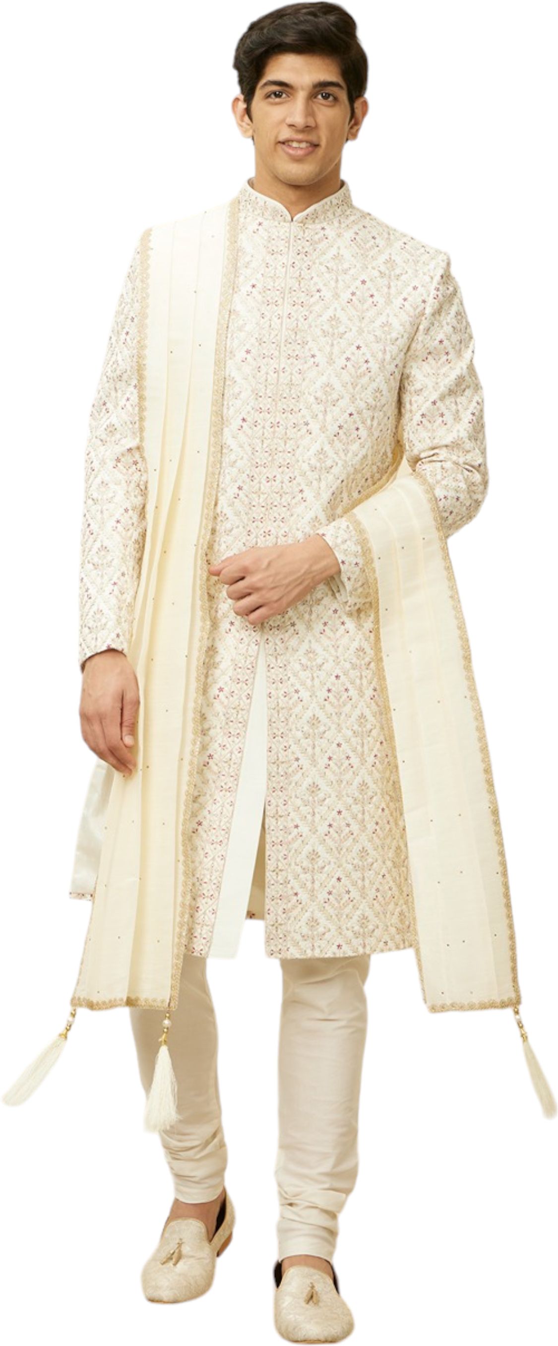 manyavar Art Silk Solid White Men Dupatta-picture-40