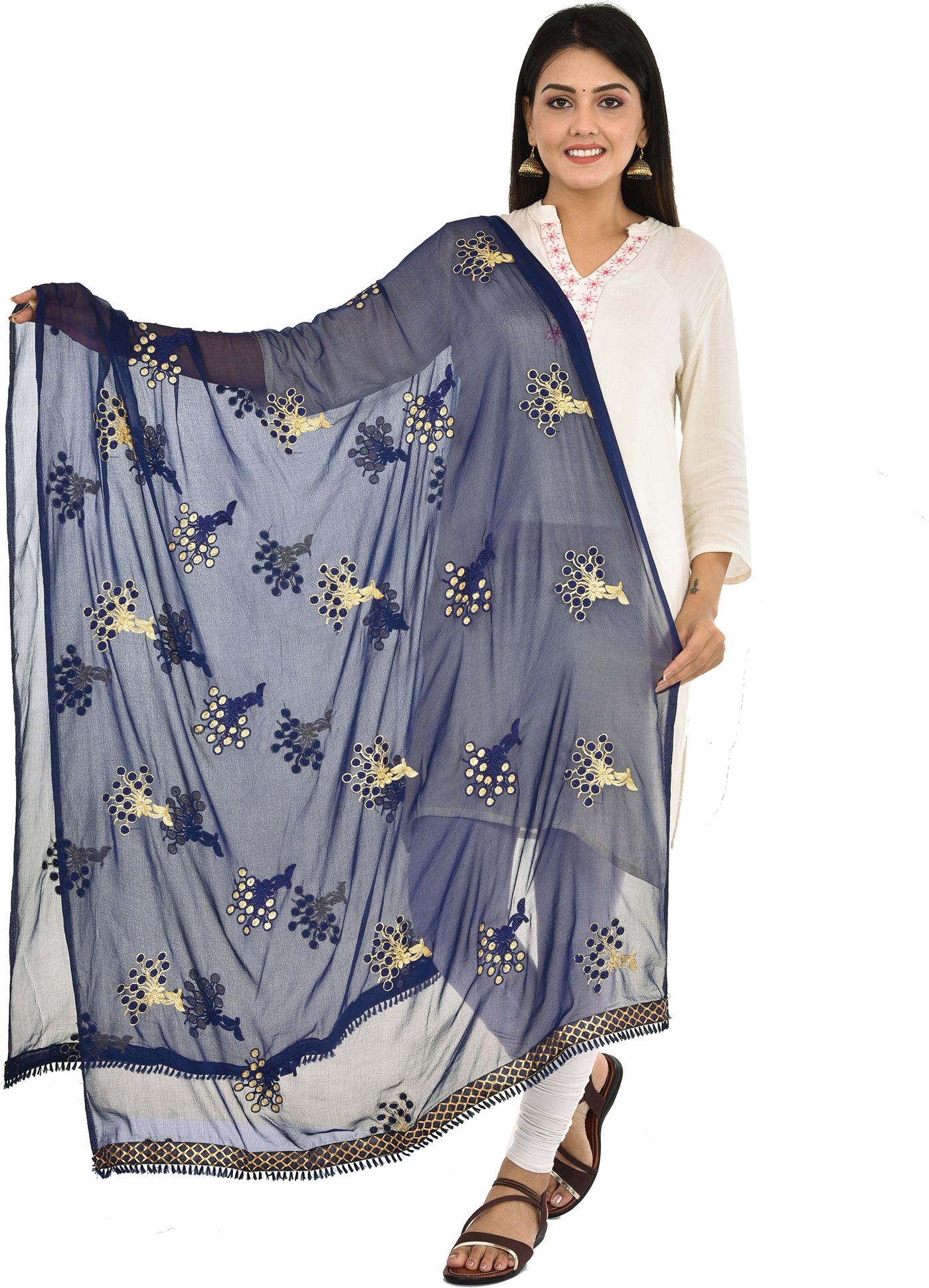 whiteheaven Chiffon Embroidered Dark Blue Women Dupatta-picture-32