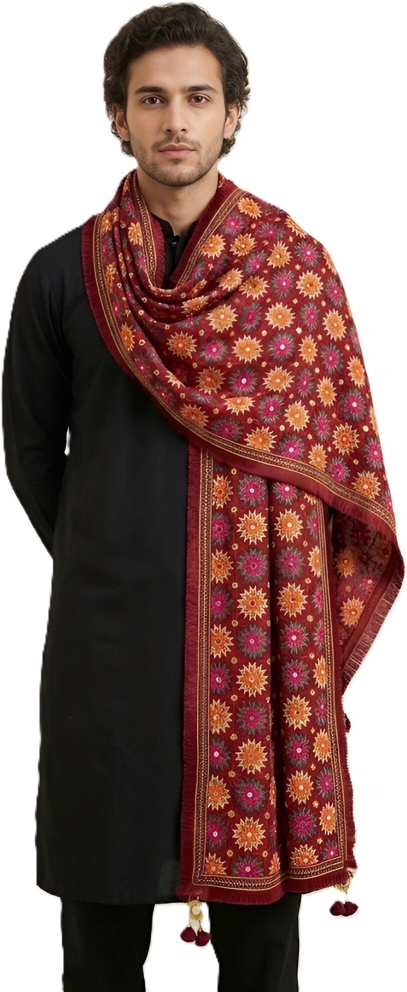 Poly Georgette Embroidered Maroon Men Dupatta-image-47