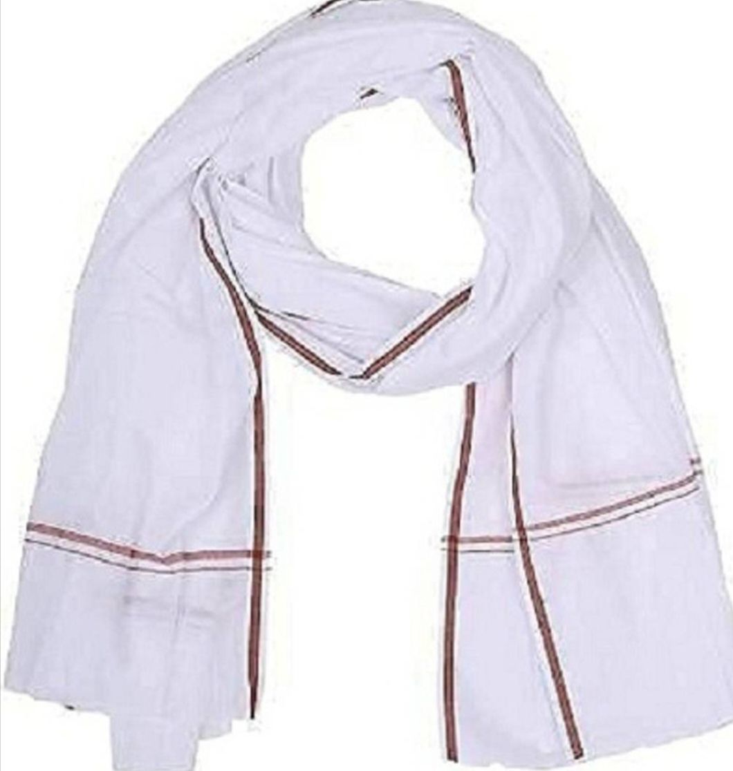 Solid Pure Cotton Men White Fancy Scarf, Stole, Scarf, Faux Turtleneck Neck Cover