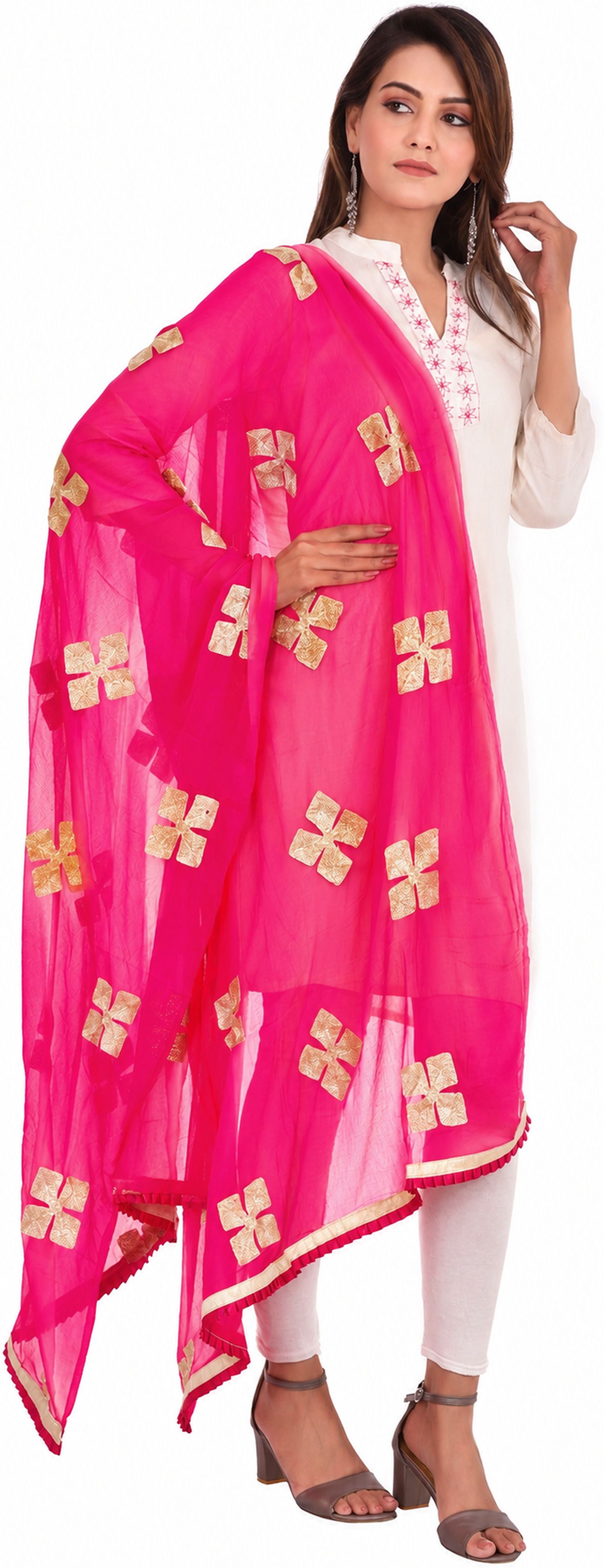 youthquake Chiffon Embroidered Pink Women Dupatta-picture-1