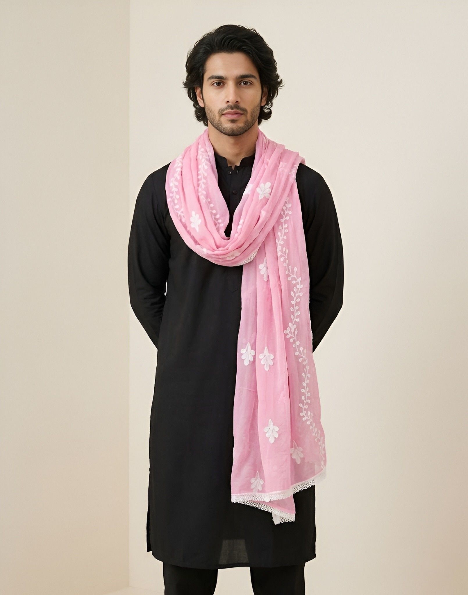 muffly Chiffon Embroidered Pink Men Dupatta-picture-17