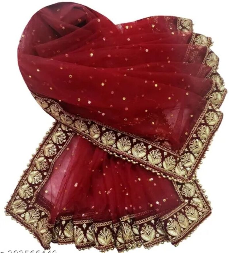 shamjidada fashion Net Self Design Maroon Women Dupatta-picture-27