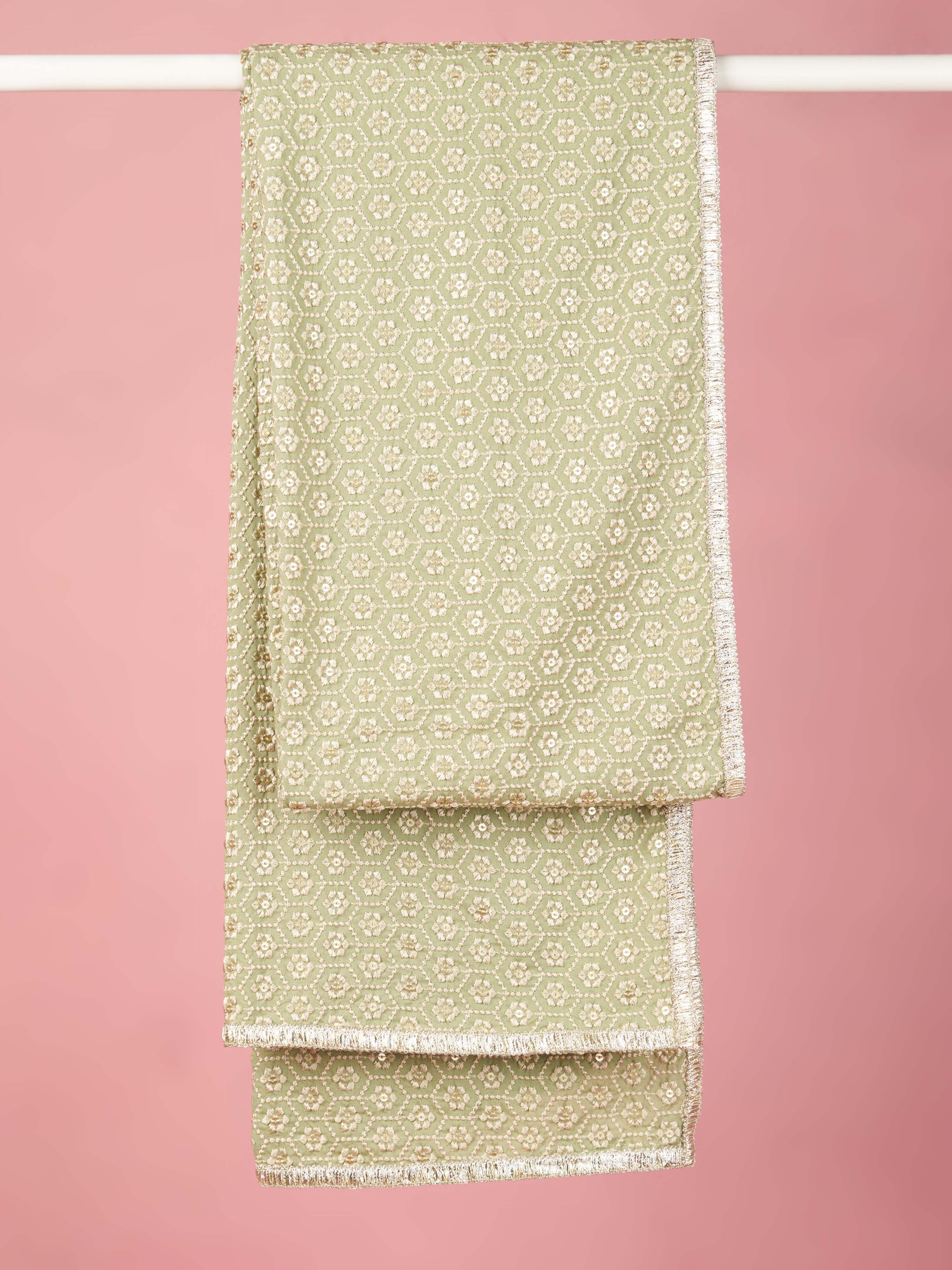 Silk Blend Embroidered Green Men Dupatta-image-43