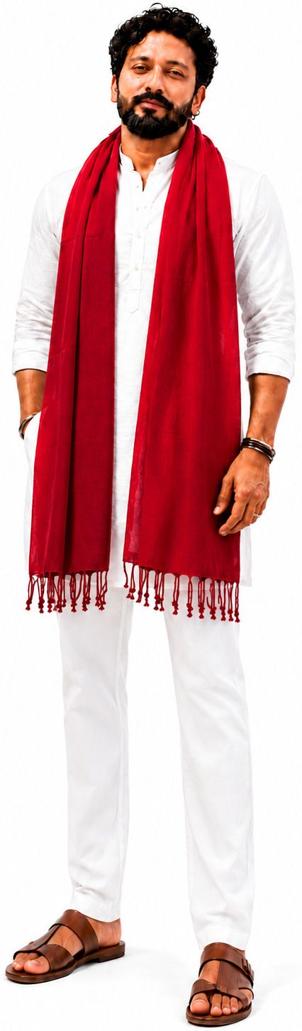 Cotton Blend Solid Red Men Dupatta-image-20