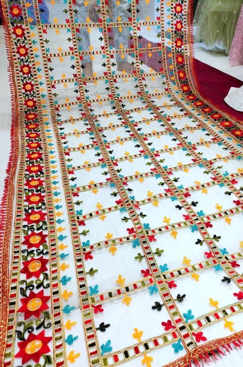 dharmee Net Embroidered Multicolor, Gold, Red, Green Women Dupatta-picture-31