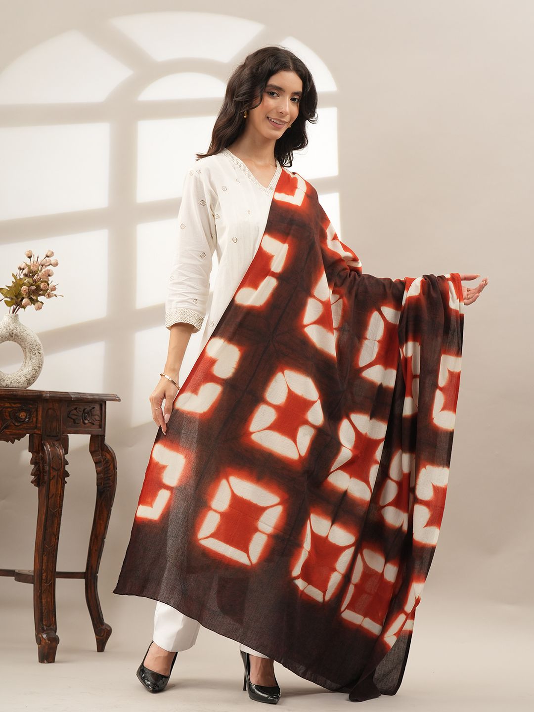 style 98 Pure Cotton Hand Painted Brown Women Dupatta-picture-15