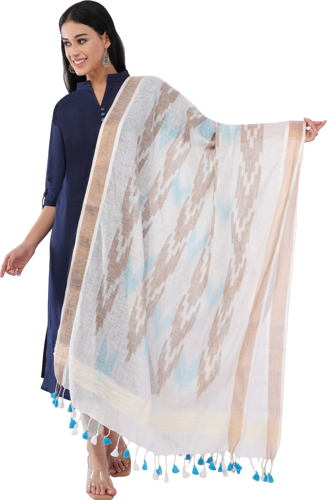 toglow Linen Blend Printed White Women Dupatta-picture-35