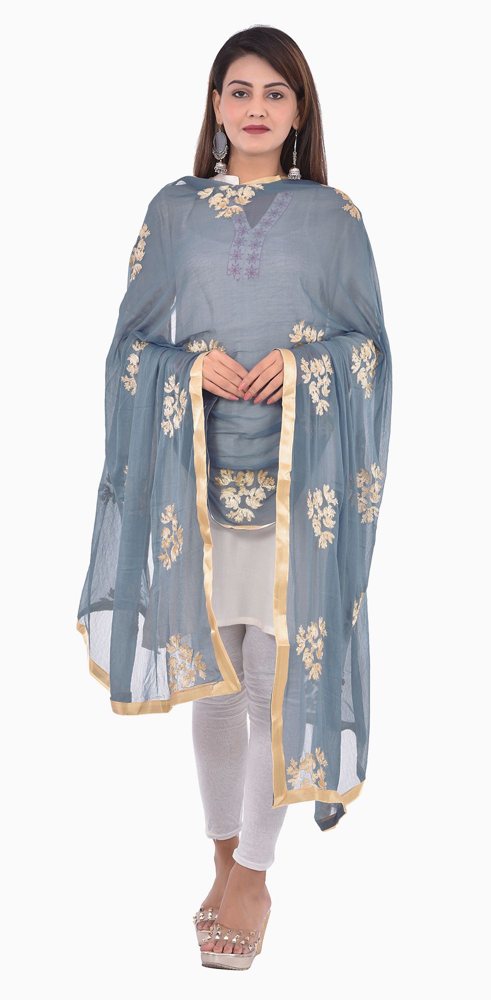 whiteheaven Chiffon Embroidered Grey Women Dupatta-picture-34