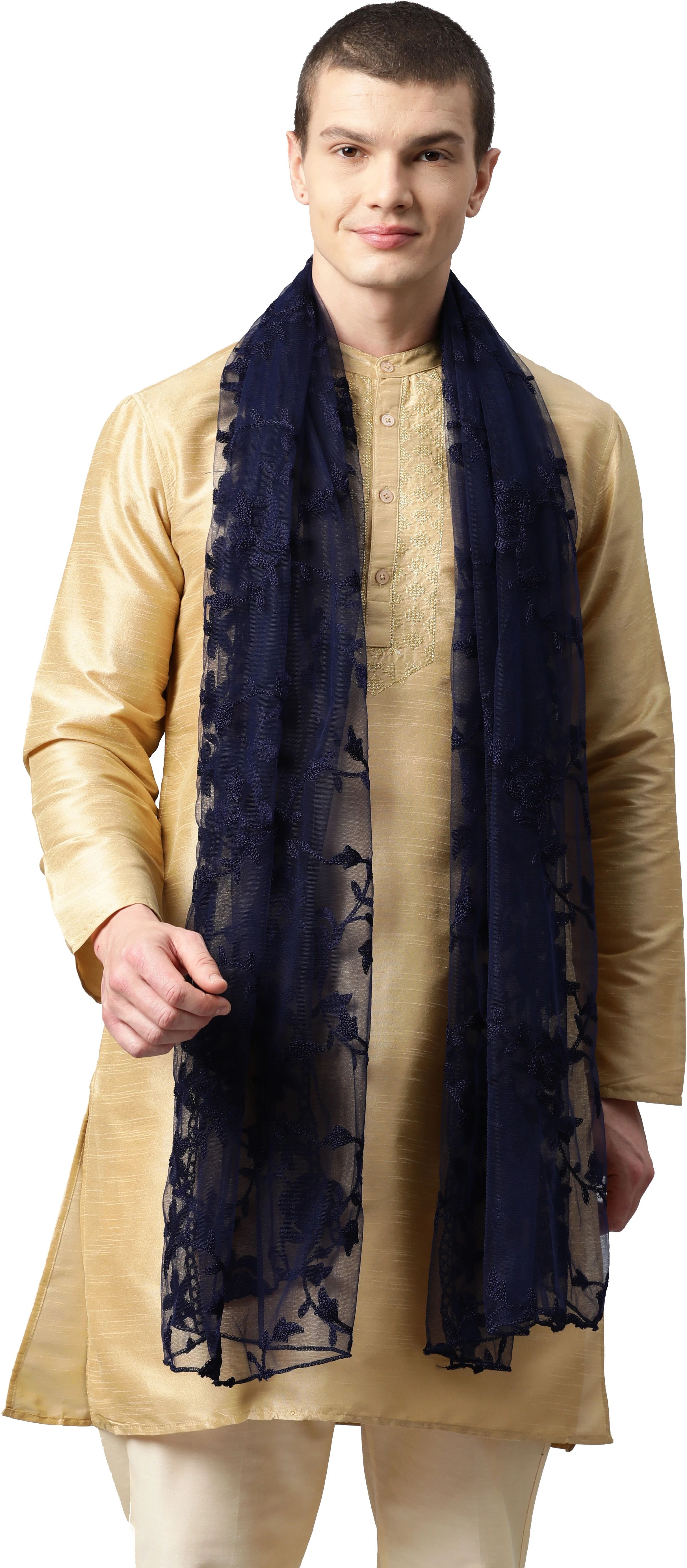 Net Embroidered Dark Blue Men Dupatta-image-16