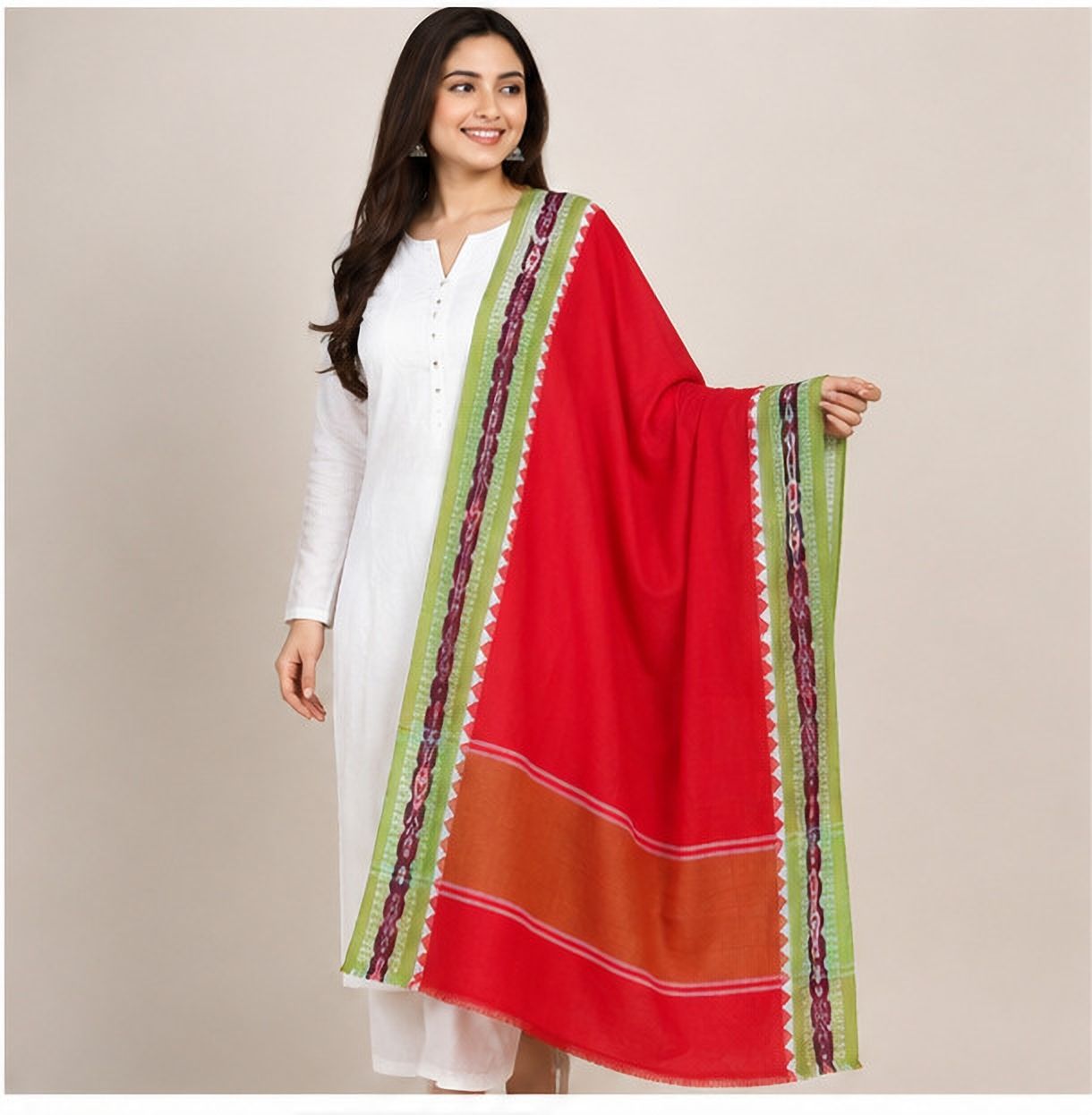 Pure Cotton Self Design, Solid, Woven Red Women Dupatta-image-39