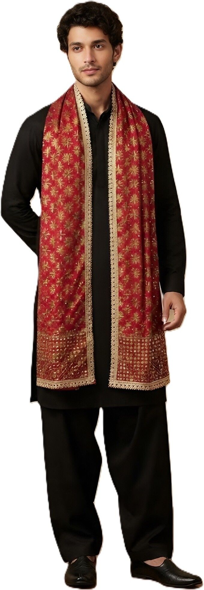 Poly Georgette Embroidered Pink Men Dupatta-image-39