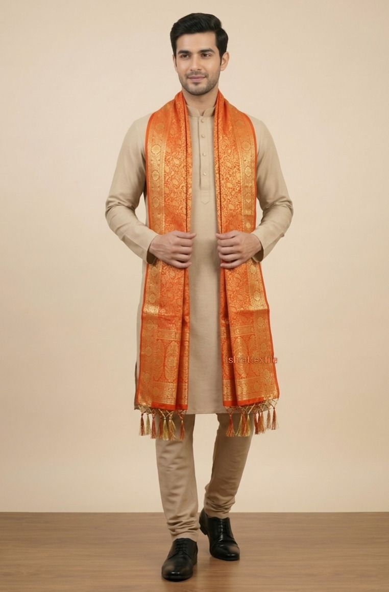 ishrattextile Jacquard, Acrylic Woven Multicolor Men Dupatta-picture-27