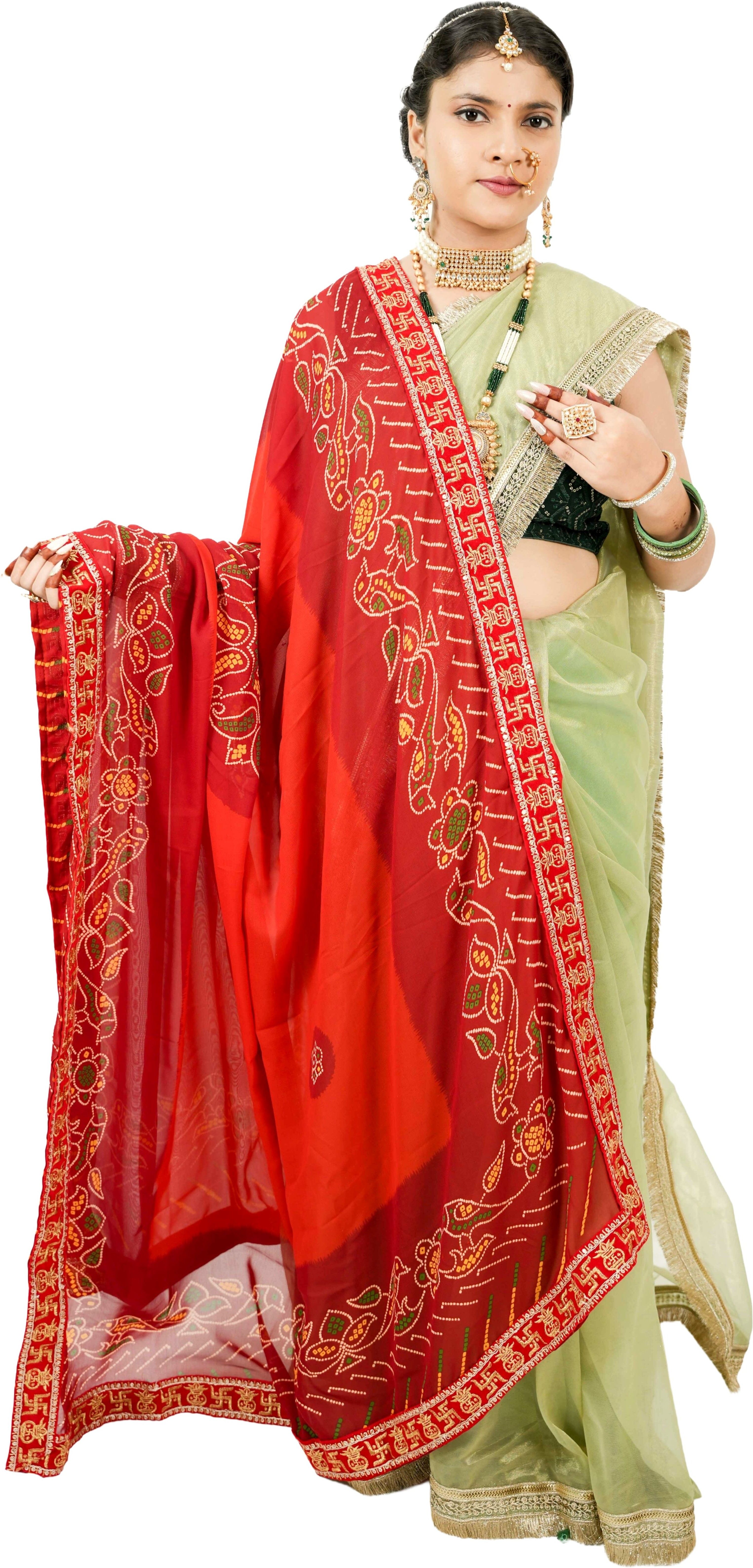 Poly Georgette Embroidered Orange Women Dupatta-image-38