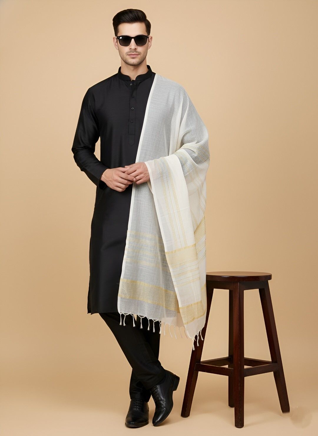 Pure Cotton Striped Beige Men Dupatta-image-18
