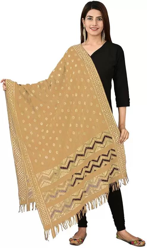 la feminae Silk Blend Self Design Beige Women Dupatta-picture-29