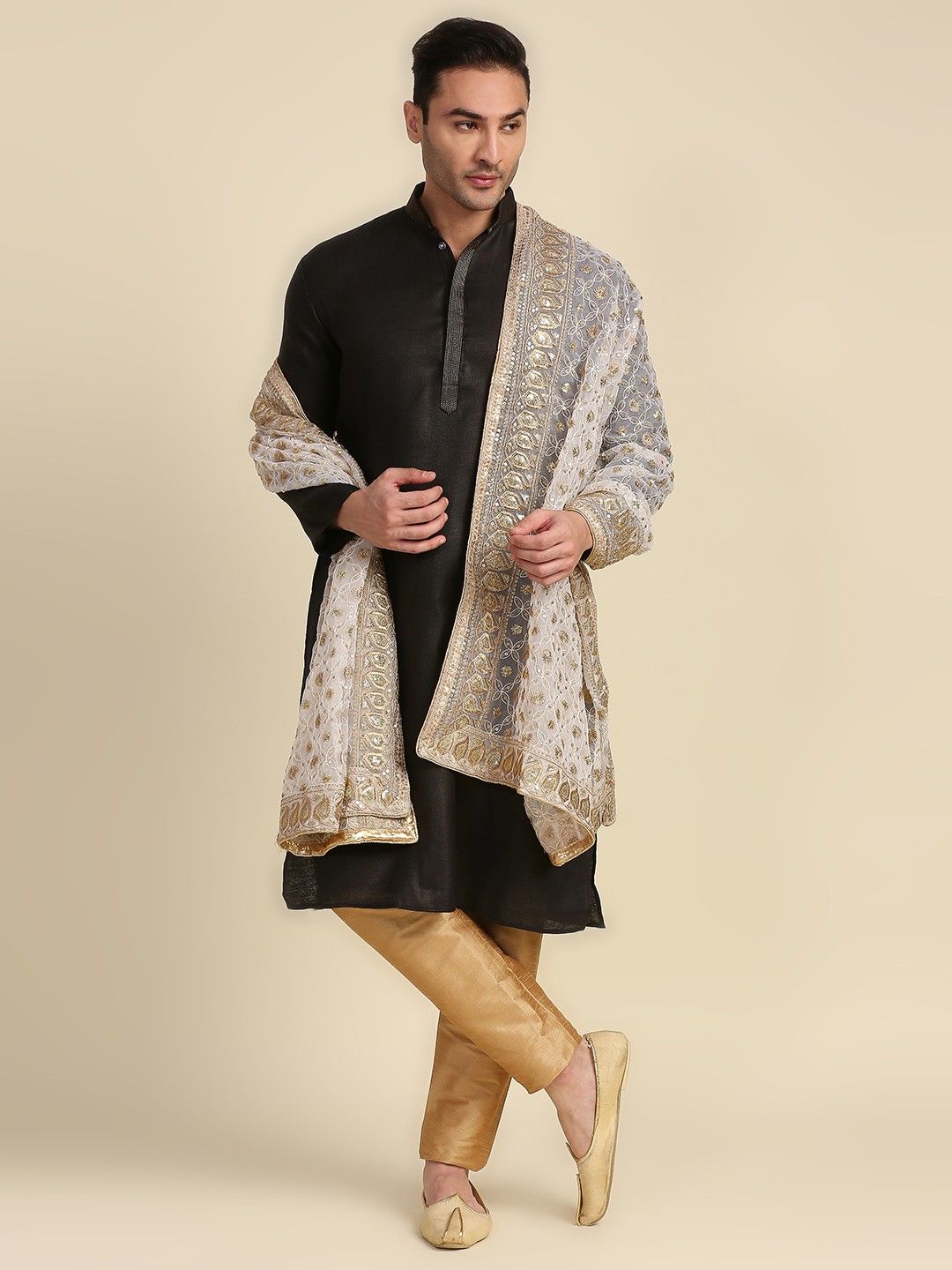 dupatta bazaar Net Embroidered White Men Dupatta-picture-13