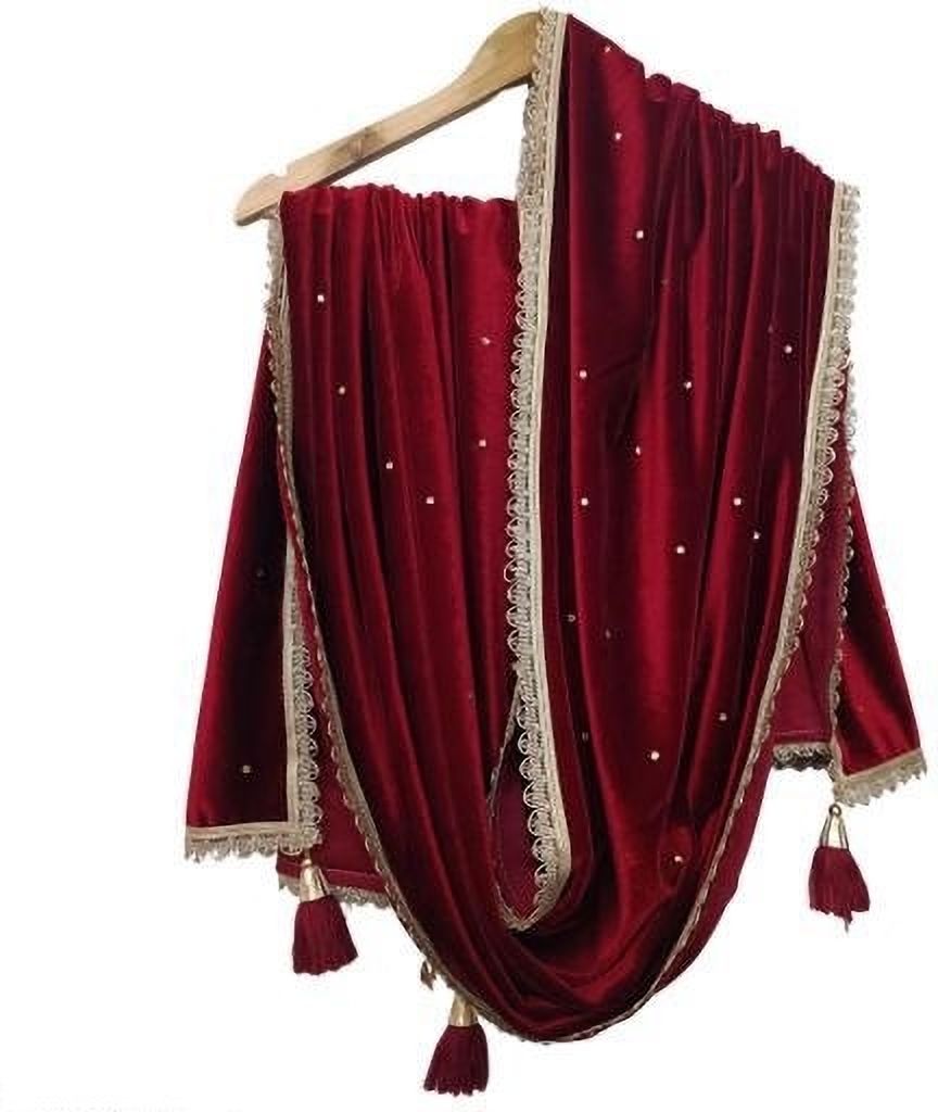 kaizen international Velvet Solid Maroon Women Dupatta-picture-47