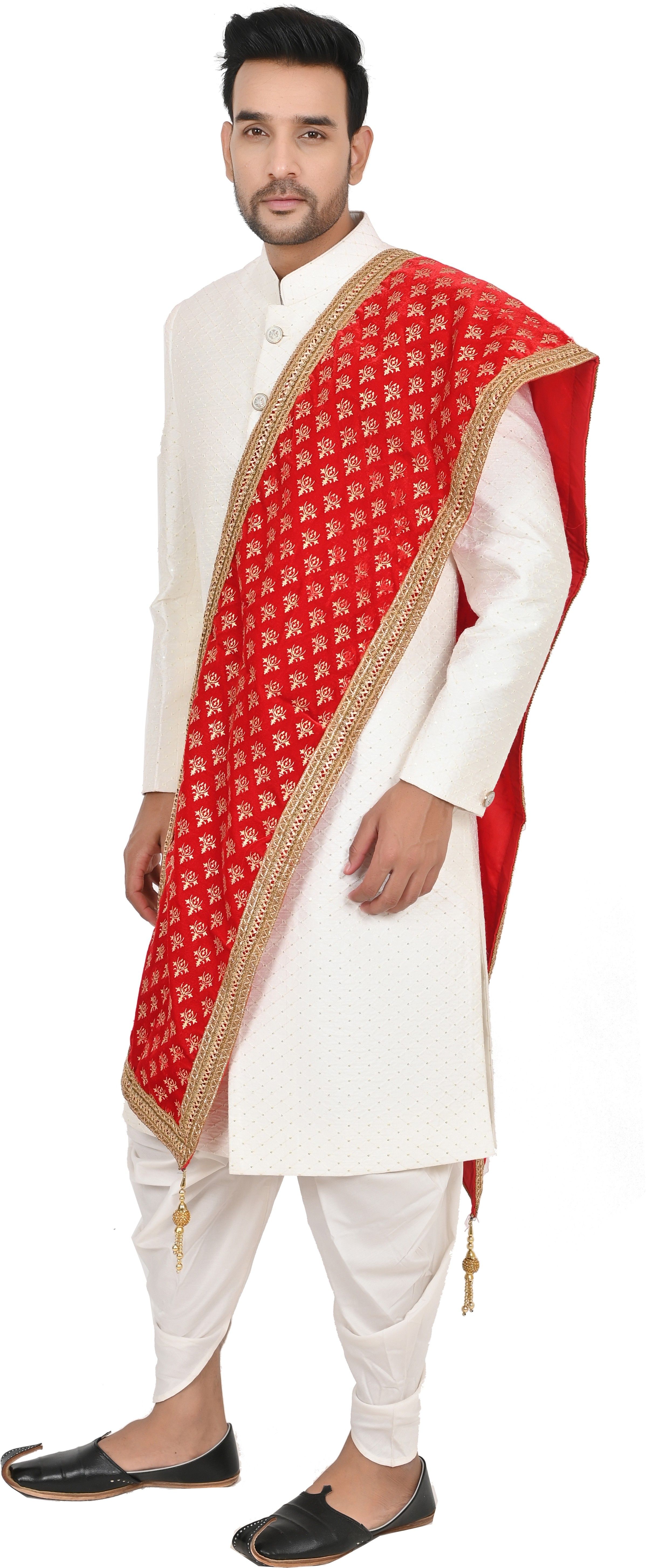 Velvet Printed, Embroidered Red Men Dupatta-image-29