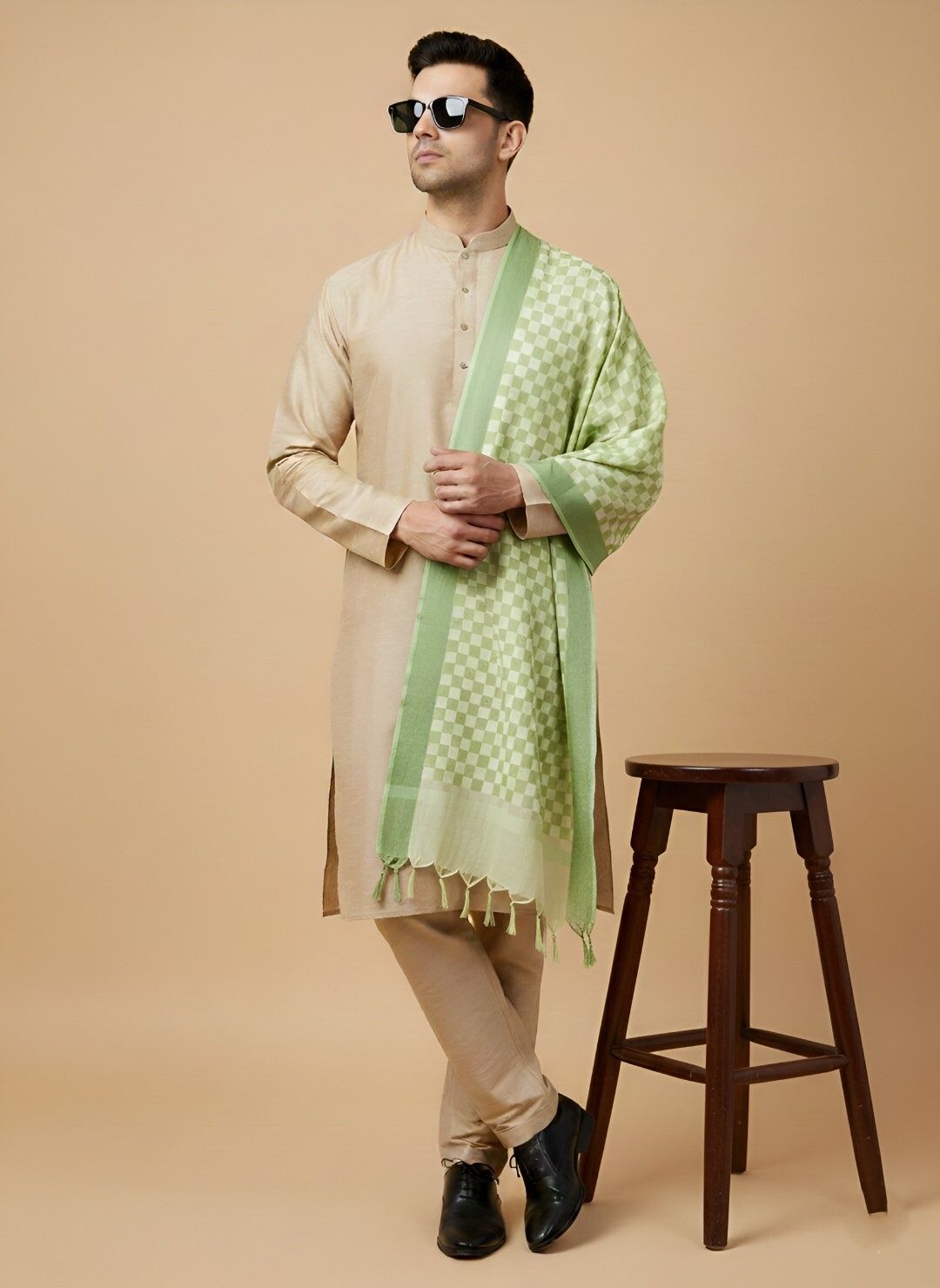 muffly Pure Cotton Checkered Light Green Men Dupatta-picture-18