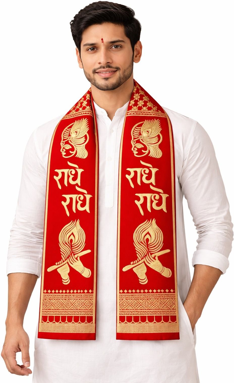 mokko Satin Blend Printed Red Men Dupatta-picture-36