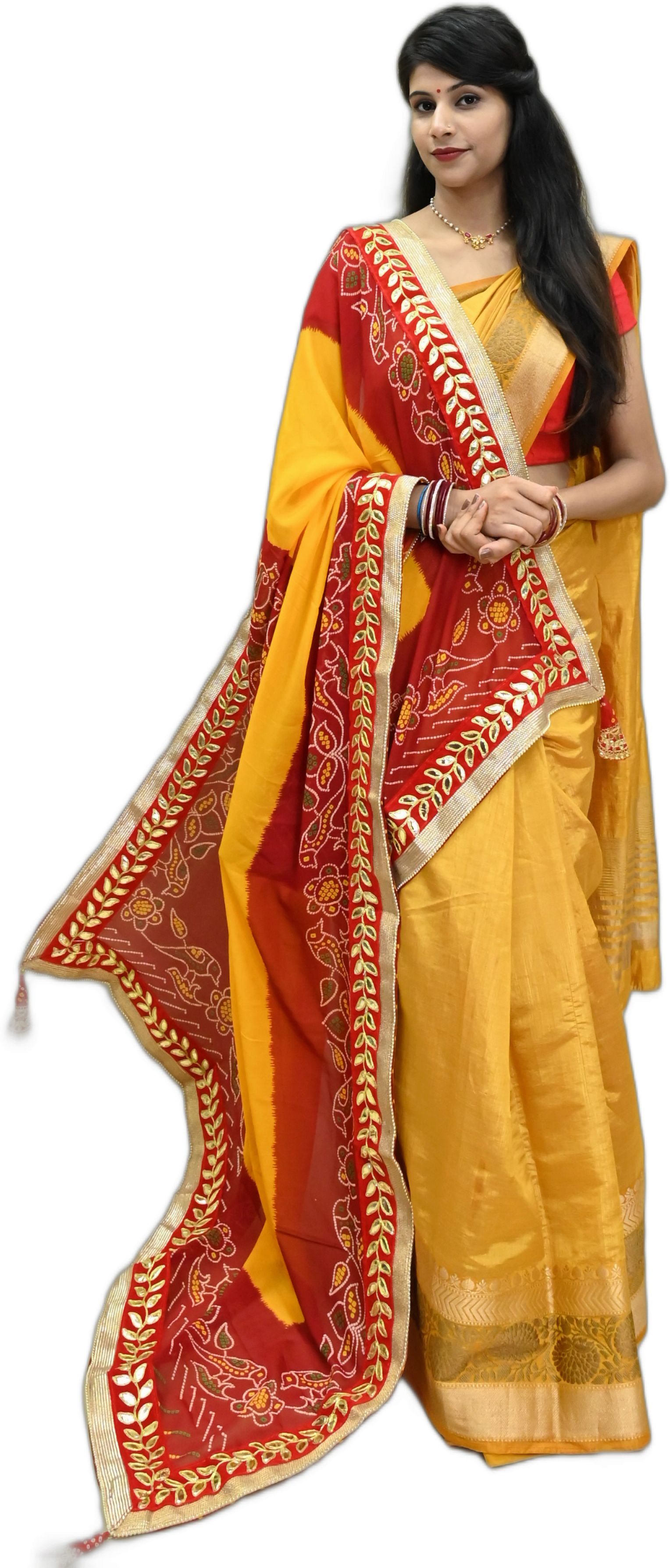 Poly Georgette Printed Red, Yellow Women Dupatta-image-43